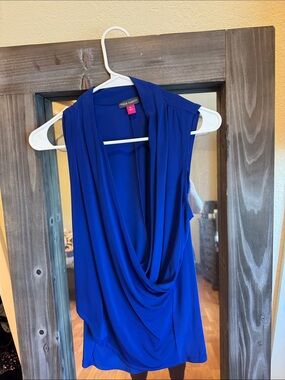 Vince Camuto Royal Blue Draped Sleeveless Blouse